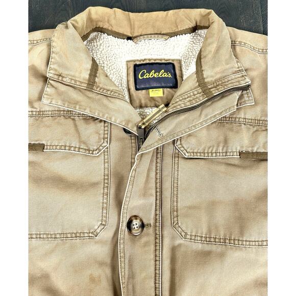 Vtg Cabelas Jacket Beige Field Chore Coat Sherpa Fleece Lined Canvas XL Tall - Picture 14 of 16